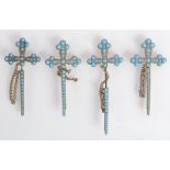 Four French gilt metal sword and scabbard pins each set with turquoise, makers mark O.G.