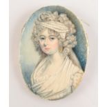 A portrait miniature of a beauty in the manner of Gainsborough.