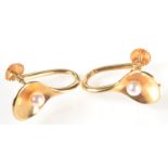 A pair of Georg Jensen 18ct. gold and pearl earrings, pattern number 1159, London 1978 hallmark.