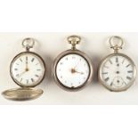 A silver pair case pocket watch and two other silver pocket watches.