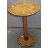 A small middle eastern, circular inlaid pedestal occasional table, diameter 34.8cm, height 51cm.