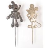 A silver marcasite set articulated Mini Mouse pin and a Mickey Mouse pin.