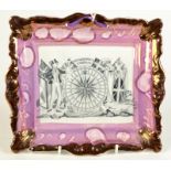 A Sunderland pink lustre moulded plaque, the centre black printed with the mariner's compass.