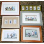 Twelve Chinese framed rice paper paintings in six frames,