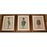 Three gilt framed Spy prints of Victorian gentlemen, 30 x 18.5cm.