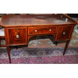 A Regency mahogany and crossbanded sideboard on square section, tapering legs, width 153cm.