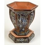 A London stoneware art pottery jardiniere and stand, possibly Bailey Fulham.