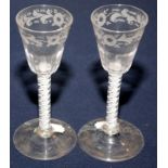 A pair of 18th century wine glasses,