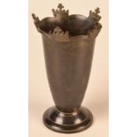 A bronze vase, the rim with crown and cross mounts, height 24cm.