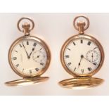 Two gold plated full hunter cased keyless pocket watches, one signed D. Dow & Son, Glasgow.