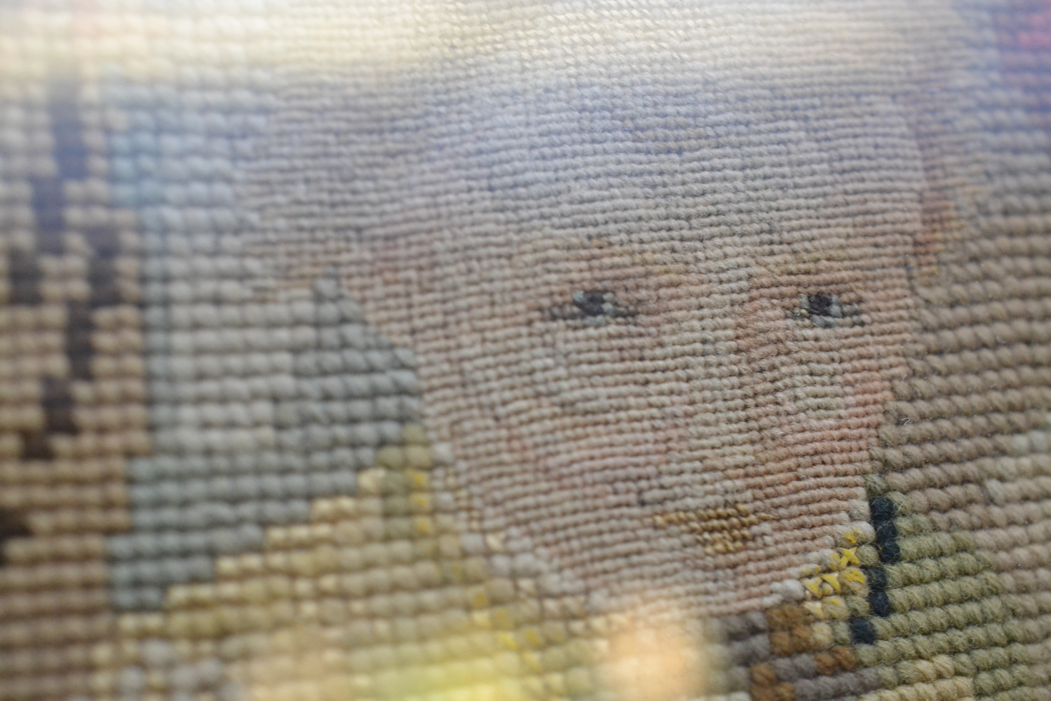 A Victorian wool and beadwork panel of an old lady watching a young girl and her dog, 62 x 51cm, - Image 4 of 4