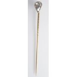 A rose cut pear shaped stick pin in shaped leather covered case of John Sampson and Co.