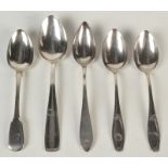 Four continental silver table spoons and a Victorian silver fiddle pattern table spoon, 340g.