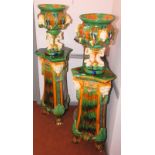 A pair of massive majolica jardinieres and pedestals, 20th century,