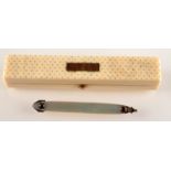 A late 18th or early 19th century ivory toothpick case with a vacant rectangular gold escutcheon