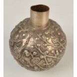 A Chinese spherical, flowering branch decorated tea caddy, lacks lid, maker's mark Luenwo.