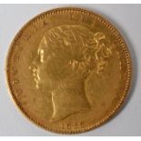 A rare (Marsh 22) 1838 Victorian sovereign good fine/very fine.