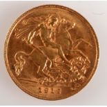 A George V half sovereign dated 1912, extremely fine.