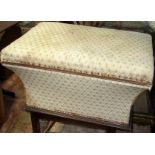 A Victorian sarcophagus shape, mahogany ottoman upholstered in floral patterned fabric, width 78cm.