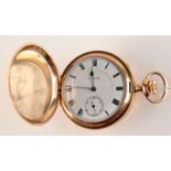 A good Elgin engraved gold plated keyless full hunter cased pocket watch,