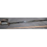 A Victorian officer's sword with slightly curved single edge blade,