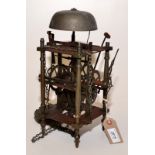 A 17th century lantern clock, lacks dial.