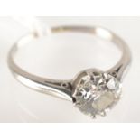 A solitaire platinum ring set a diamond of approximately 1ct.