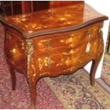 A small marquetry Bombe two drawer commode.