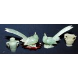 Two Chinese jade miniature archaic style vessels, the jug carved with a mythical creature,