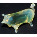 A Webb's vaseline glass pig, length 10cm.