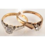 Two gold diamond solitaire rings.