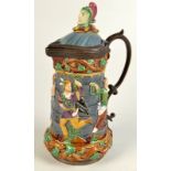 A Minton Majolica rare tower stein with jester lid,