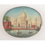 A 19th century Indian miniature Taj Mahal, 4.5 x 5.5cm.