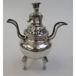 A Chinese silver koro, the pierced lid with an elephant finial, on its back a flowering howdah,