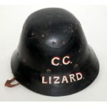 A hard hat for Lizard Coast Guard named in red and cream enamel,