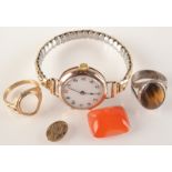 A ladies gold cased trench type wristwatch, a masonic gold ring,