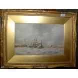 A watercolour, harbour scene, bears signature.