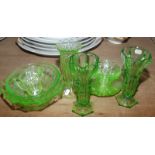 Moulded green glass.