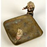 A Viennese cold painted bronze dish moulded with a poodle to one side,