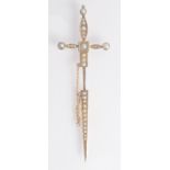 A gold and pearl sword and scabbard pin.