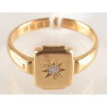 An 18ct. gold signet ring gypsy set a single diamond. 4.