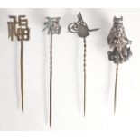 A stick pin with Chinese silver hat finial figure,