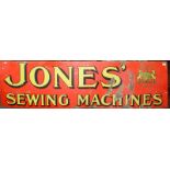 An enamelled steel Victorian advertising sign 'Jones' Sewing Machines Makers by Royal Warrant to her