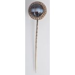 A good fluted banded agate gold Victorian pin with a circle of pearls.