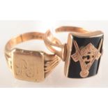 A 9ct. gold Masonic ring and a 9ct. gold signet ring.