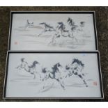 A pair of Chinese paintings of galloping horses, 20th century, in the style of Xu Beihong.