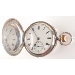 A keyless Edwardian full hunter silver cased pocket watch.