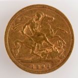 A Victorian old head half sovereign dated 1896, very fine.