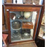 A burr walnut veneered table top display cabinet, glazed to the door and both sides, width 59.5cm.