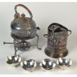 An EPNS tea kettle with spirit stand,
